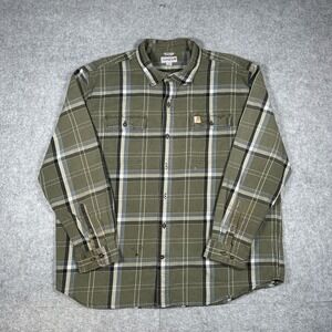 Carhartt Flannel Shirt Men 2XL XXL Green Original Fit Plaid Workwear Long Sleeve